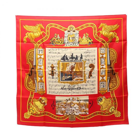 HERMES Red Silk Scarf - Picture 1 of 3